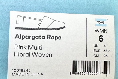TOMS Alpargata Rope Espadrille SlipOn Pink Multi Floral Woven - US Size 6 - Picture 7 of 7