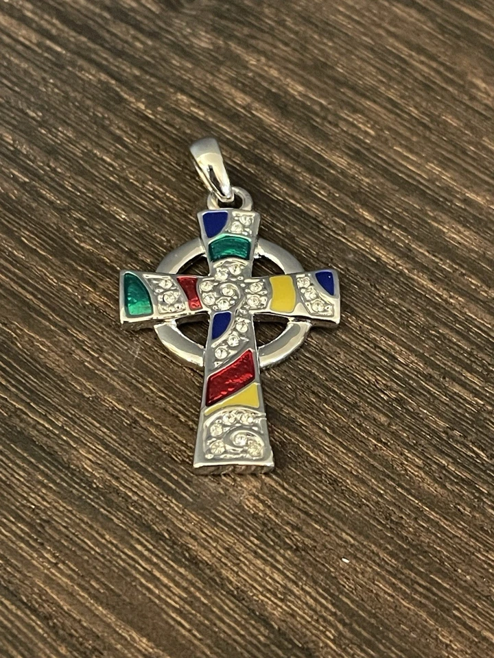 Серебряный тон эмали со стразами кельтский крест подвеска на Тара Ирландии ирландский - Изображение 2 из 4