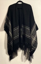 Unbranded Wrap Woven Black/White Plaid One Size 54'' x 29'' - 33''/ Fringe Cozy