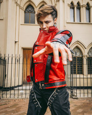 Michael Jackson Thriller MJ Red Real Leather Jacket Halloween Costume Cosplay