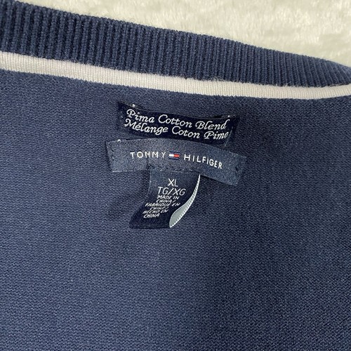 Tommy Hilfiger Women's Sz XL Pima Cotton Sweater Navy Blue V-Neck Logo Nautical - Picture 3 of 7
