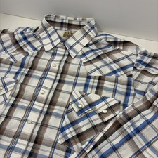 Ely Cattleman Men's L Regular Beige/Blue/Gray Plaid LS Snap Button-Up Pockets