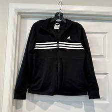 Adidas Woman  s Size M Jacket Activewear Full Zip Black White Stripes Collar