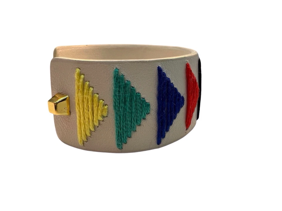 Brazalete Vince Camuto BOHO Grueso Cuero Flecha Chevron Crema Multicolor B4 Foto 4 de 4