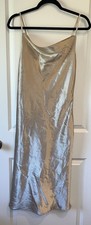 Birdy Grey Champagne Satin Slip Midi Dress Cowl Neck Spaghetti Straps Small II10