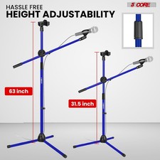 5 Core Microphone Stand Floor Adjustable 63" Tripod Mic Stands w Boom Arm