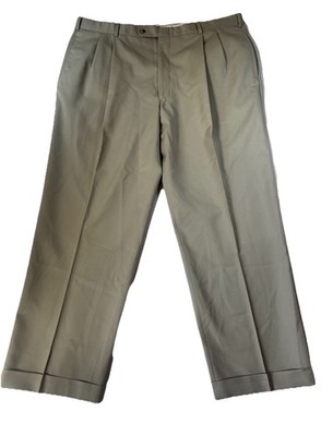Jos A Bank Mens 40x28 Khaki Pants Pleated Cuffed Trousers Office Preppy