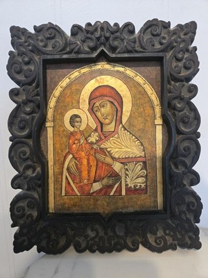 Vintage Neo-Byzantine Miniature Icon - The Virgin Mary holding the Christ Child