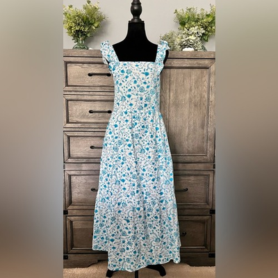 #ad Draper James Women#x27;s Blue Floral Ruffle Sleeve Dress Size XXL $22.49