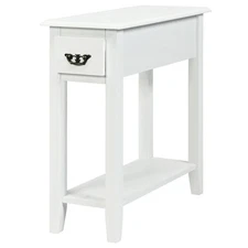 Topbuy White 2 Tier Nightstand End Bedside Sofa Side Table W/ Drawer & Shelf
