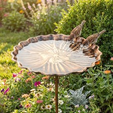BIRDOCK Vintage Relief Metal Bird Bath With Ground Stakes