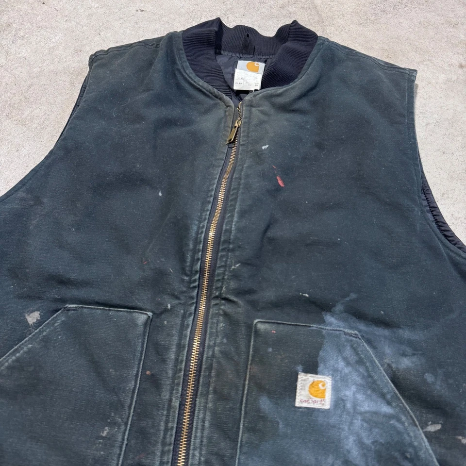 Vintage Carhartt Canvas Duck Quilted Lined Vest Men's Size 3XL V01 Faded Black - Image 3 of 4