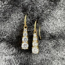 Graduated Dangle Earrings Sterling Silver 925 Gold Tone CZ