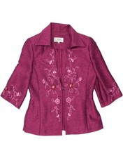 Vintage Womens Short Sleeve 1 Button Blazer Jacket Eu 40 Medium Burgundy Nf07