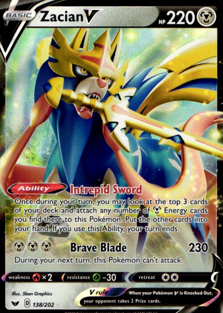 Pokemon Basic Zacian V 138/202 Sword & Shield Rare Holo 2019