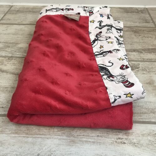 Trend Lab Dr Seuss Cat In The Hat Baby Blanket Red Stars Embossed Security 30x38 - Picture 2 of 5