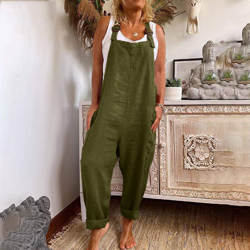 Womens Cotton Linen Jumpsuit Plus Size Playsuit Overall Romper Trousers