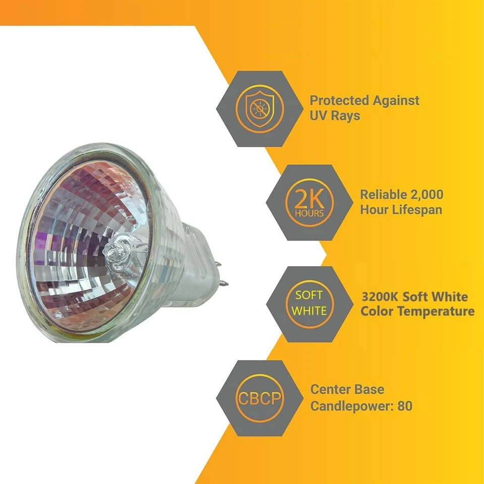 6Pack MR11 JCR Mini Reflector Light Bulb W/ Cover Guard, 10W, 3200K, GU4 30°, 6V - Image 4 of 4