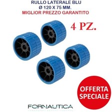 4 RULLI LATERALI BLU RICAMBIO CARRELLO BARCA GOMMONE Ø 120MM X 75MM FORO Ø 15MM.