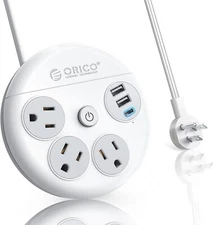 US Power Strip Surge Protector 3 AC Outlets 2 USB Ports Type C Port 10 FT Cable