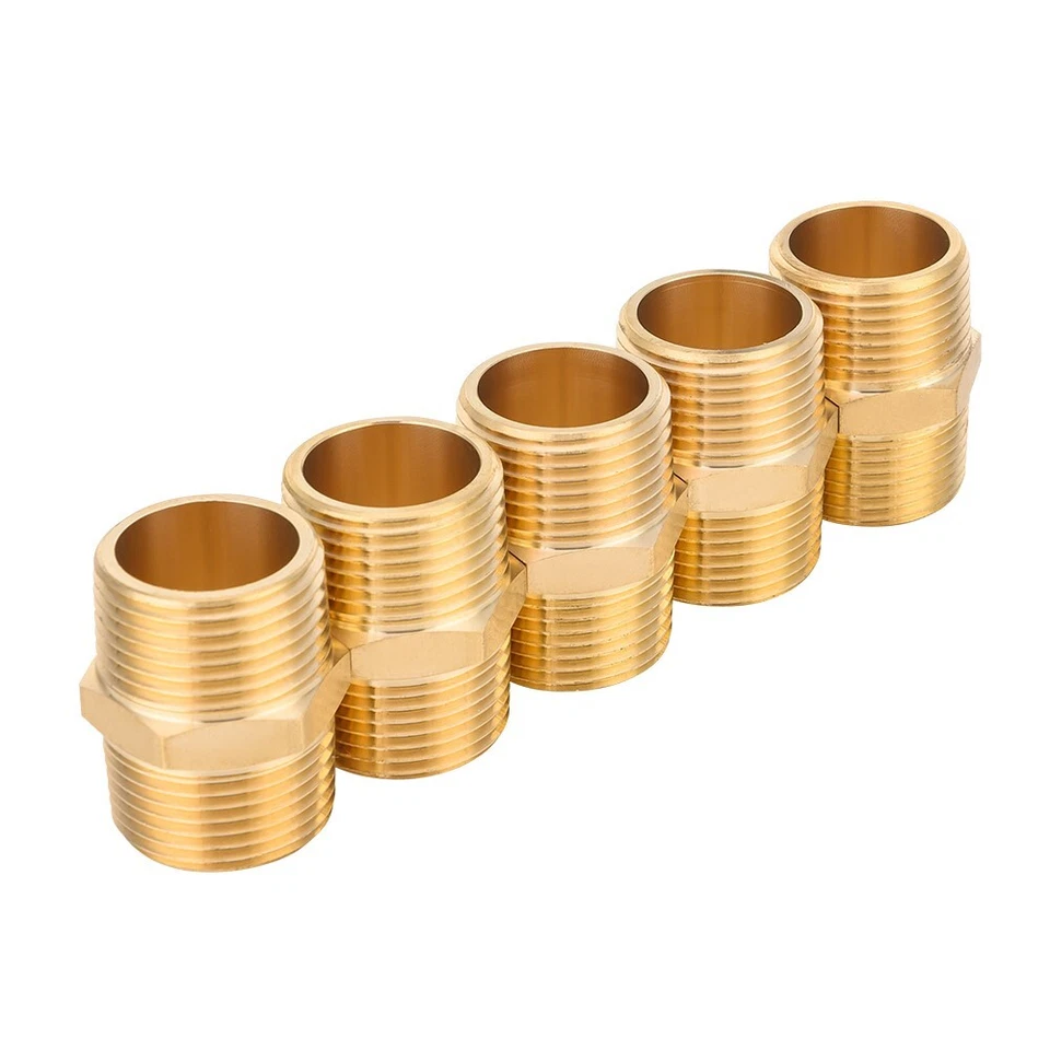 5 PCS EFIELD 1/2" x1/2" Male NPT  Hex Nipple Pipe Adapters ,Brass Fittings - Image 2 of 4