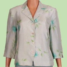 SILK TALBOTS size 6 green 3/4-sleeve blazer 100 silk outer dry clean only