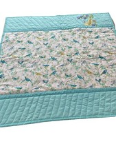 Quilt Nursery Baby Comforter Yellow Birds Teal Blue Polka Dots Handmade Throw