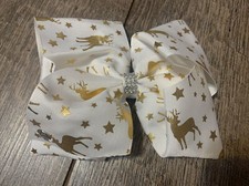 JoJo Siwa white gold rhinestone reindeer holiday Christmas hair bow nwot