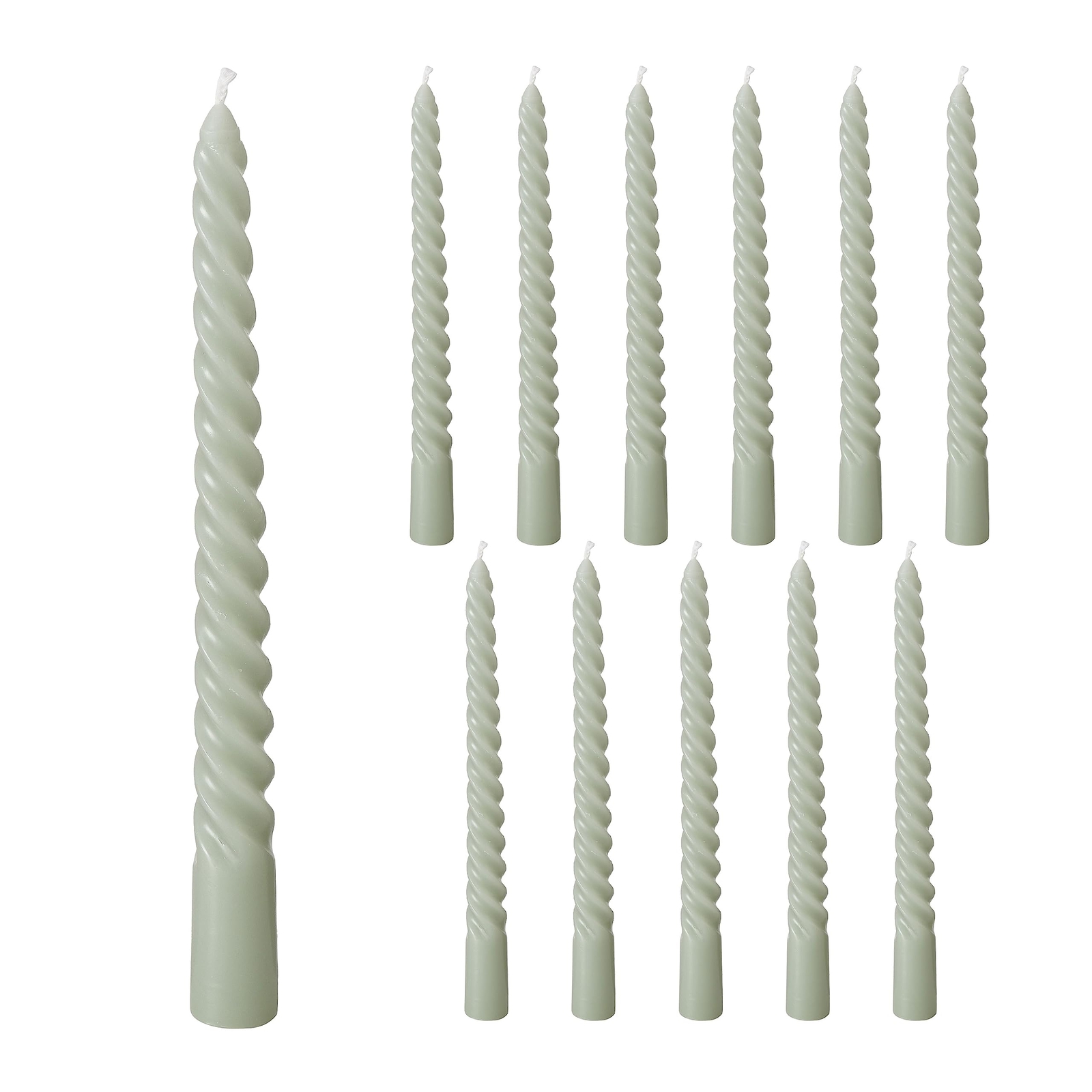 12-Piece Pale Green Twist Taper Candles - 2 Boxed Sets of 6, 4-Hour Burn Time, Paraffin Wax