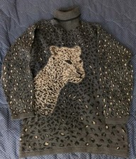 Vintage small Basic Editions Cheetah Leopard Turtleneck Knit Sweater USA Made