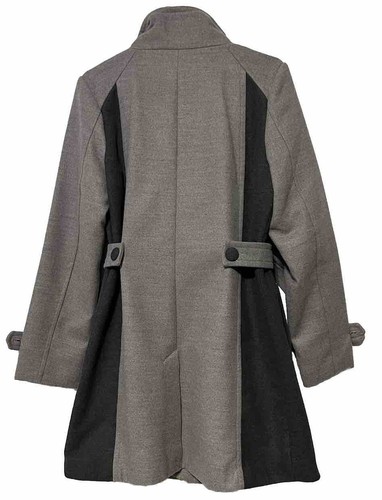 High Line Jacket Gray Black Button Up Pea Coat Lined Insulated Belted Women S - Picture 4 of 12