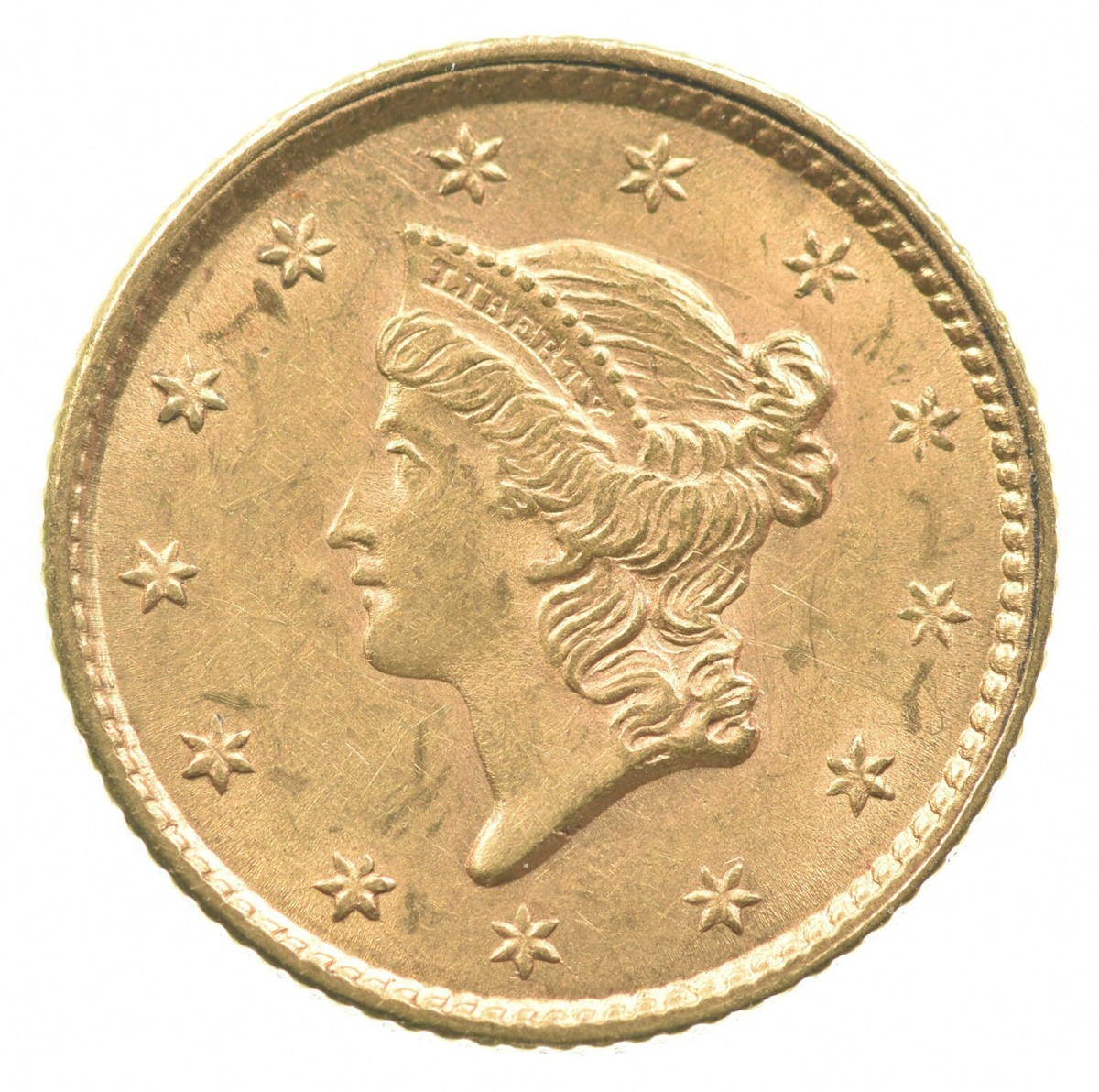 1853年 アメリカ合衆国リバティヘッド 1ドル金貨　XF リバティヘッド金貨: アメリカの伝統の黄金の象徴