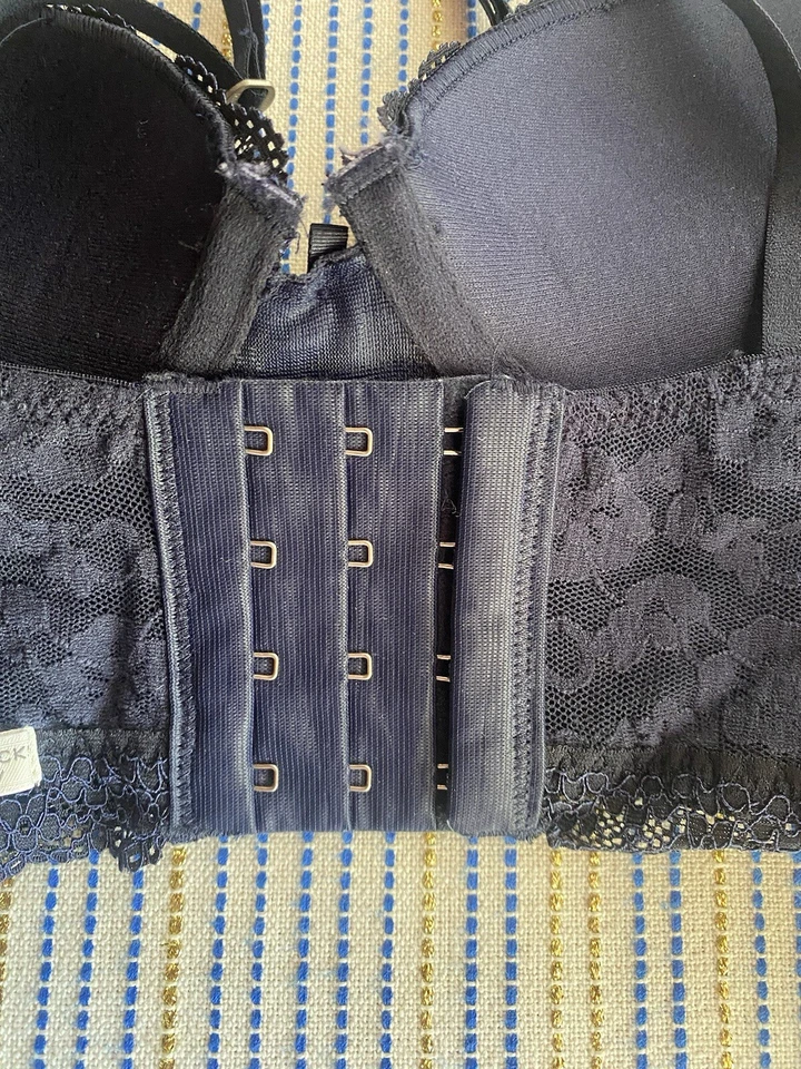 GILLY HICKS Super Push Em Up Plunge Bra 34A Blue Floral Lace Underwire Sexy Boho - Image 4 of 4