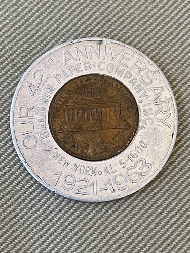 Advertisement Commemorative Good Luck Penny - Baldwin Paper Co NY - 1921 - 1963