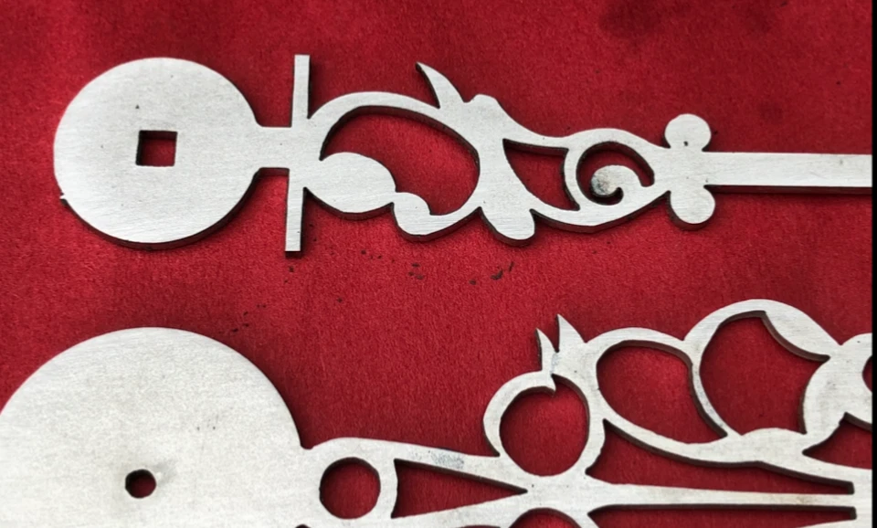 PAIR OF QUALITY 1730 ANTIQUE LONGCASE GRANDFATHER CLOCK HANDS 5.75” STEEL REPRO - Image 3 of 3