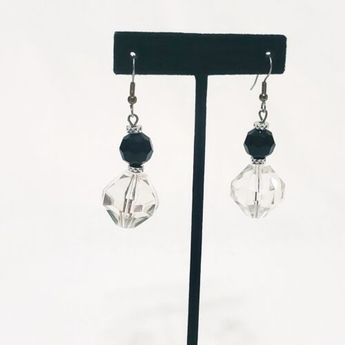 Black Clear White Beads Earrings Fashion Silver T… - image 1