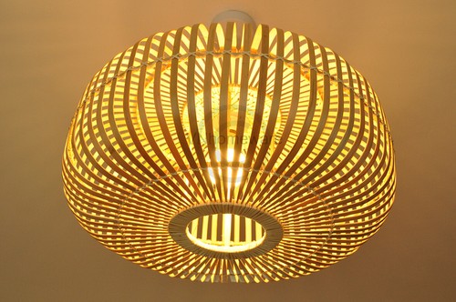 Handmade Bamboo Pendant Ceiling Lampshade, Oval Shape, Natural Brown Large L016L - Picture 3 of 12