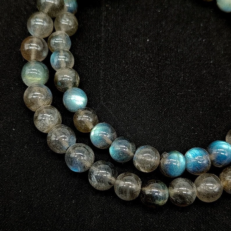 Hermosos collares llamativos de labradorita lisos redondos de piedras preciosas hechos a mano de 18"" Foto 2 de 4