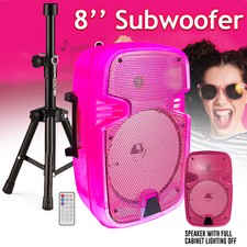 Portable Bluetooth Party Speaker 8'' Subwoofer Heavy Bass Sound DJ w/Mic  Stand