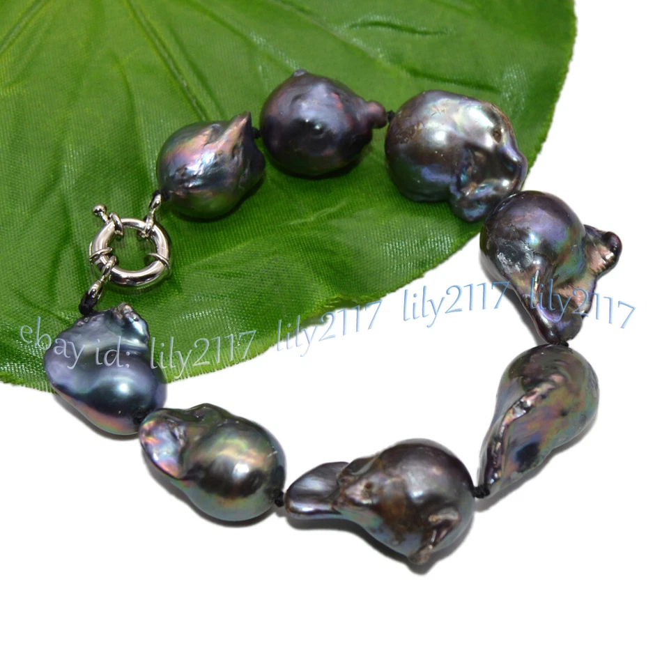 Enorme brazalete de perlas Keshi renacidas barrocas negras naturales reales del Mar del Sur de 7,5"" Foto 2 de 3