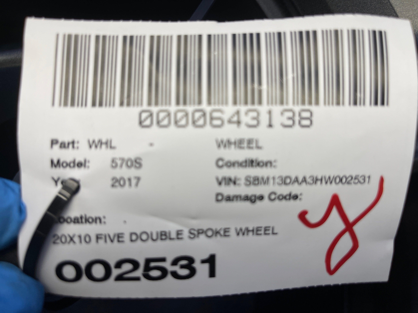 2016 2017 2018 2019 2020 2021 MCLAREN 570S 20X10 FIVE DOUBLE SPOKE WHEEL *NOTE*