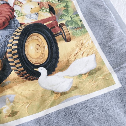 Blue Jean Vintage Teddy Bear Baby Quilt Cute Farm Tractor Barn Theme Satin Trim - Picture 4 of 12