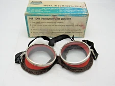 Vintage Willson Safety Goggles Glasses Steampunk Fuzzy Orange Side Shield Rare