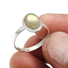 Valentine Gift Oval Natural Labradorite Sterling Silver Band Bezel Ring US 7