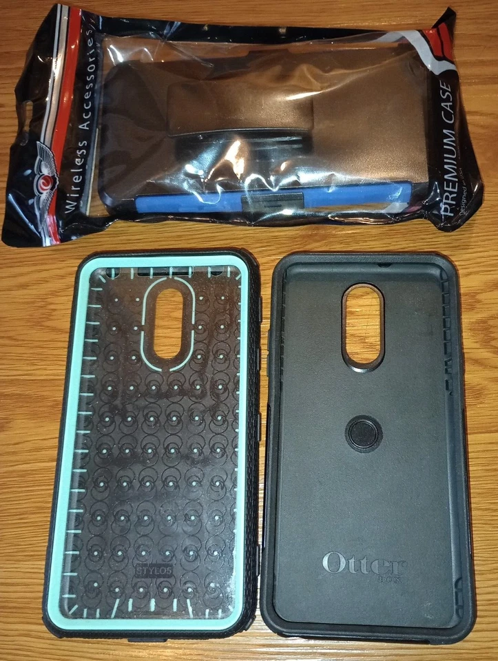 Lote de fundas para teléfono LG Stylo 5 Otter Box, cubierta verde azulado, funda azul premium/con clip Foto 3 de 4