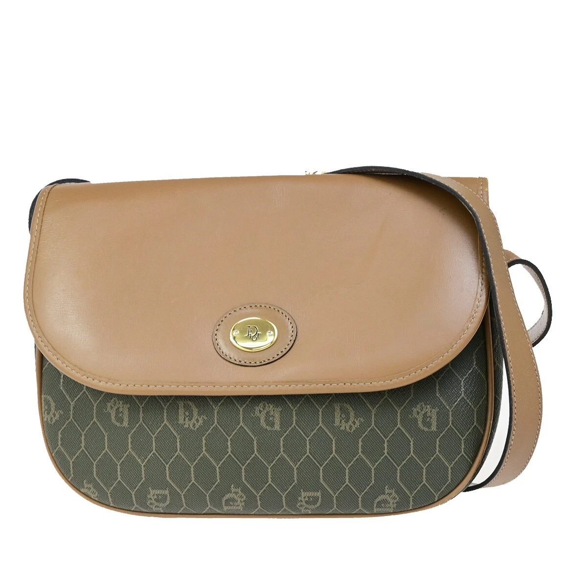 Sac bandoulière CHRISTIAN DIOR logos nid d'abeille PVC cuir marron or 36FB184