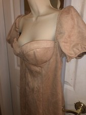 Haute Monde Microsuede Puff Bodycon Pencil Dress Nude Tan Beige Party Cocktail L