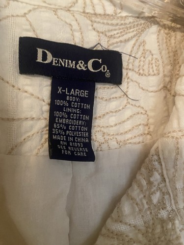 Denim And Co. Ivory /Beige Floral Embroidery Blazer Jacket Size X-Large - Picture 2 of 14