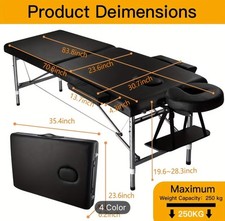 Massage Table Portable Adjustable 24" Wide Black Aluminum Folding Spa Bed