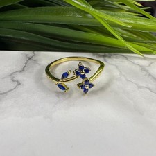 18K Gold Plated S925 Sterling Silver Blue CZ Floral Vine  Adjustable ring (8)